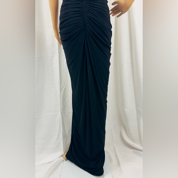 Betsy & Adam Black Formal Full Length V-Neck Ruched Lower Mid Slit Dres… - Picture 12 of 16
